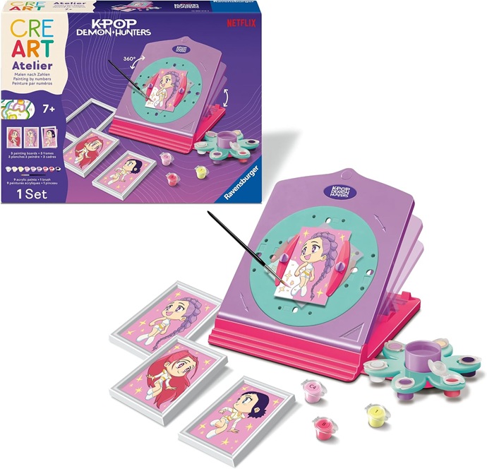 Ravensburger CreArt Atelier: K-Pop Demon Hunters – Dipingere con i Numeri per Bambini 7+ Anni, Kit Pittura con Cavalletto Regolabile, Tutto Incluso, 2 Tavole, 2 Corince, Pennello e Colori, Idee Regalo