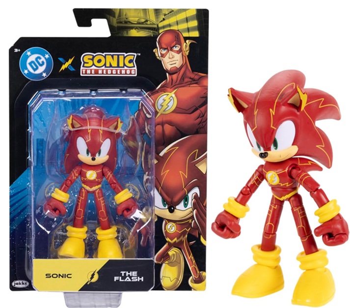 DC x Sonic Sonic The Flash Action Figure 13 cm, Jakks Pacific Ufficiale, Altamente Articolata, Design Dettagliato, Confezione da Collezione