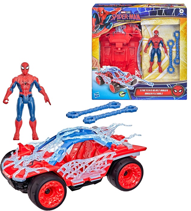 Hasbro Marvel Studios Spider-Man: Brand New Day, ActionVerse, Stretch & Blast Buggy, set con action figure e veicolo, da 11,4 cm, giocattoli di supereroi, dai 4 anni in su