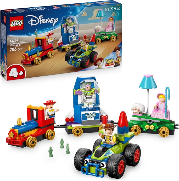 LEGO | Disney e Pixar Toy Story: Treno e Auto RC Celebrativi Giocattolo – con le Minifigure di Woody, Buzz Lightyear, Jessie e Bo Peep – da 4 Anni – 43264