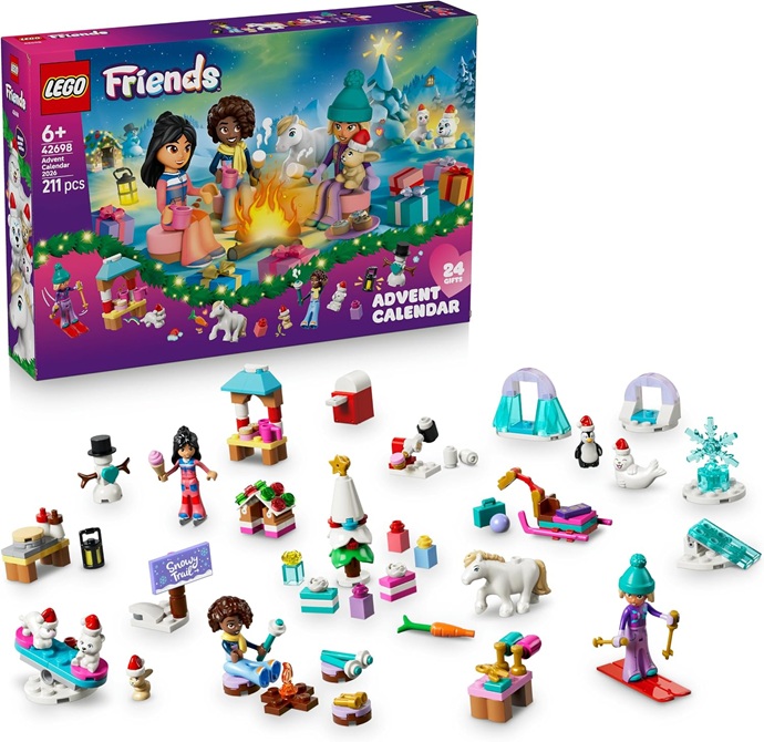 LEGO Friends Calendario dell’Avvento 2026 – Giochi per Bambine e Bambini 6+ per il Countdown di Natale – 24 Sorprese tra cui 3 Mini Bamboline, 6 Animali Giocattolo e Accessori – Idea Regalo – 42698