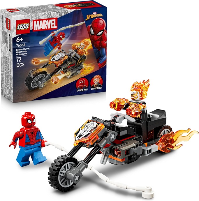 LEGO | Marvel Spider-Man vs. Ghost Rider in Motocicletta – Giocattolo dei Supereroi con Modellino di Moto, 2 Minifigure, Ragnatela e Elementi Fuoco – Regalo per Bambini da 6 Anni in su – 76335