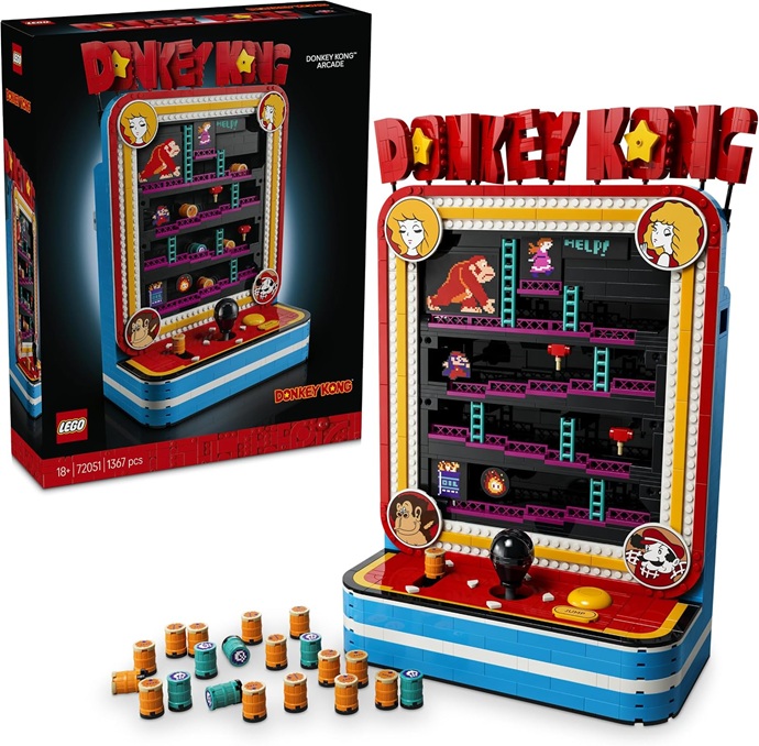 LEGO Super Mario Donkey Kong Arcade – Kit di Modellismo 3D Interattivo per Adulti con Joystick e Barili – Decorazione Stanza da Gaming – Gadget Retrò da Collezione – Idea Regalo per i Fan – 72051