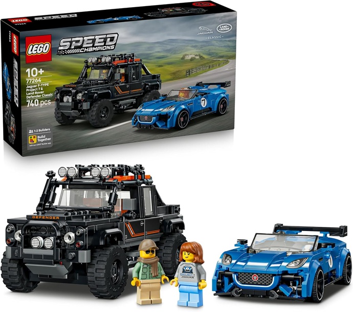 LEGO Speed Champions Jaguar Project 7 e Land Rover Defender – Kit di Modellismo STEM con 2 Macchine Giocattolo e 2 Minifigure di Piloti – Regalo di Compleanno per Bambini da 10 Anni in su – 77264