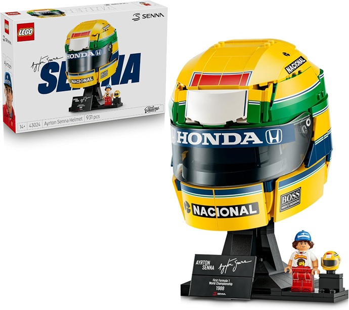 LEGO Editions Casco Ayrton Senna – Merch da F1 – Kit di Modellismo da Esposizione con Minifigure da Collezione – Regalo per Ragazzi da 14 Anni in su e per Adulti Appassionati di Automobilismo – 43024