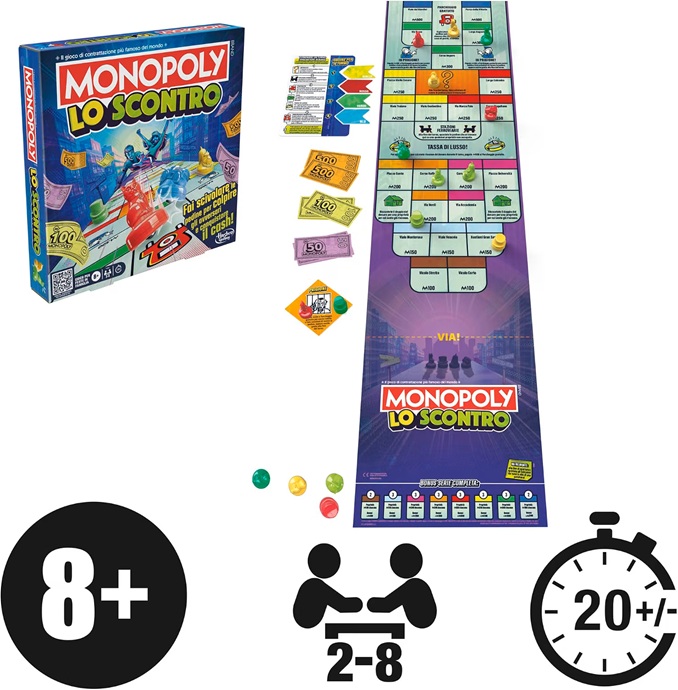 Hasbro Gaming Monopoly – Lo Scontro, Gioco da Tavolo per 2-8 Giocatori, Gioco per Bambini e Bambine da 8 Anni in Su, Divertimento Dinamico per Feste, Versione Italiana