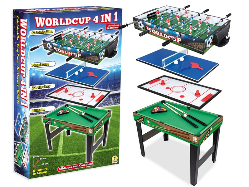 TAVOLO DA GIOCO 4 IN 1 CALCETTO PINGPONG 96X86X68 BILIARDO E HOCKEY