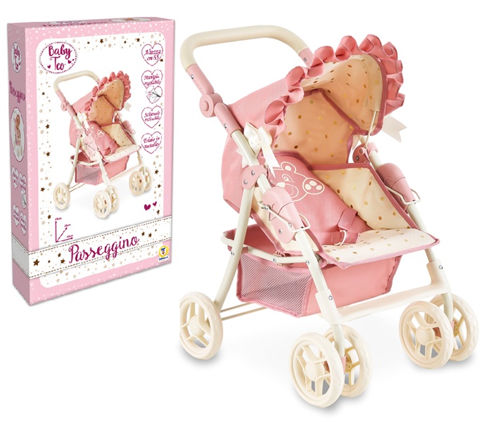 Baby Teo – Passeggino Orsetto in Metallo con manico regolabile col Rosa e Panna