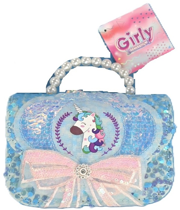 GIRLY GENERATION BORSETTA UNICORN GLITTER CON FIOCCO 14CM