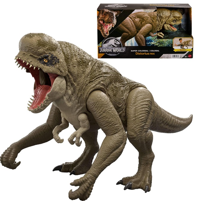 Mattel Jurassic World La Rinascita – Distortus Rex Supercolossale, dinosauro lungo 80cm con dettagli ispirati al film, articolazioni snodate e può inghiottire fino a 20 mini dinosauri, JKG95