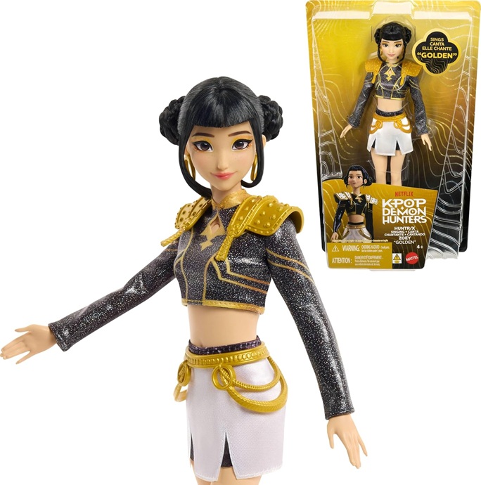 Mattel KPop Demon Hunters – Zoey di HUNTR/X, bambola che canta “Golden” e indossa l’iconico outfit della canzone, 5 articolazioni snodabili e look ispirato al film, JRN42