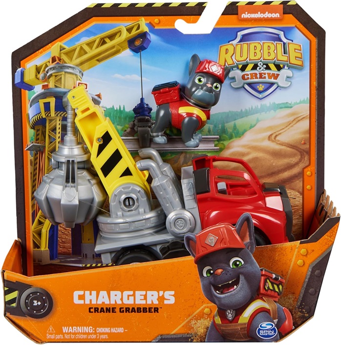 Rubble & Crew, Sogg.Crane Grabber Veicolo da lavoro di Wheeler, Camion ribaltabile con parti mobili e personaggio da collezione