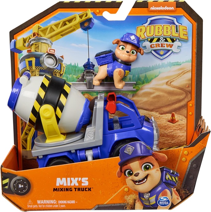 Rubble & Crew, Sogg.Mixing Truc Veicolo da lavoro di Wheeler, Camion ribaltabile con parti mobili e personaggio da collezione