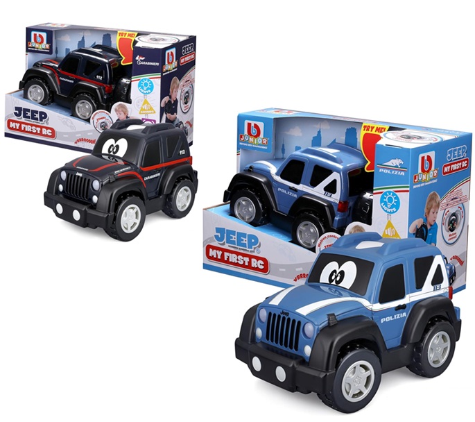 BBURAGO Jeep Radiocomandata My First RC, Licenza Ufficiale Jeep, Livree Carabinieri o Polizia, Luci e Suoni, Controller a Volante