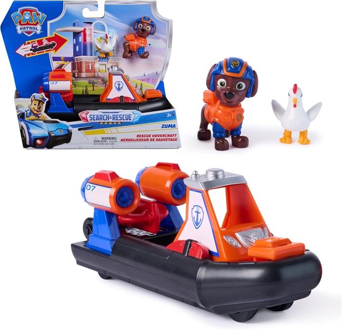 Paw Patrol, Search & Rescue, Veicolo Hovercraft di Zuma, Retrocarica, 3+