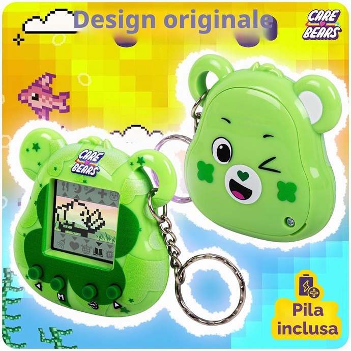 Care Bears – Animale domestico digitale Orso della buona fortuna Nano con funzioni di cura, schermo da 3,5 cm Col. Verde