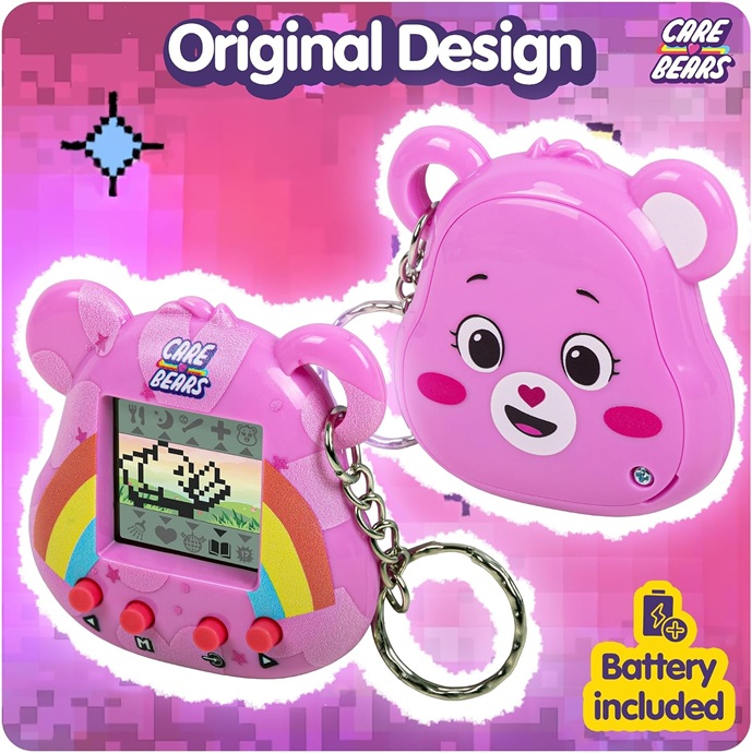 Care Bears – Animale domestico digitale Orso della buona fortuna Nano con funzioni di cura, schermo da 3,5 cm  Col. fuxia
