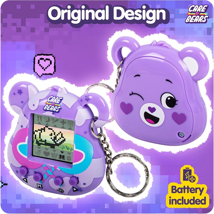 Care Bears – Animale domestico digitale Orso della buona fortuna Nano con funzioni di cura, schermo da 3,5 cm  Col. viola