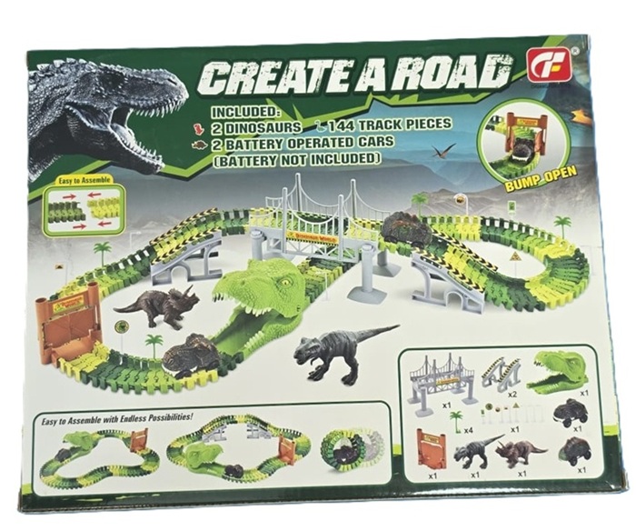 Pista Dinosauro con Auto giurassica Create  a Road con 144 pezzi inclusi B/o