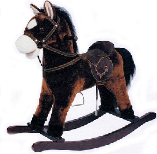 Cavallo a Dondolo in Peluche e legno con suoni Col. Beige