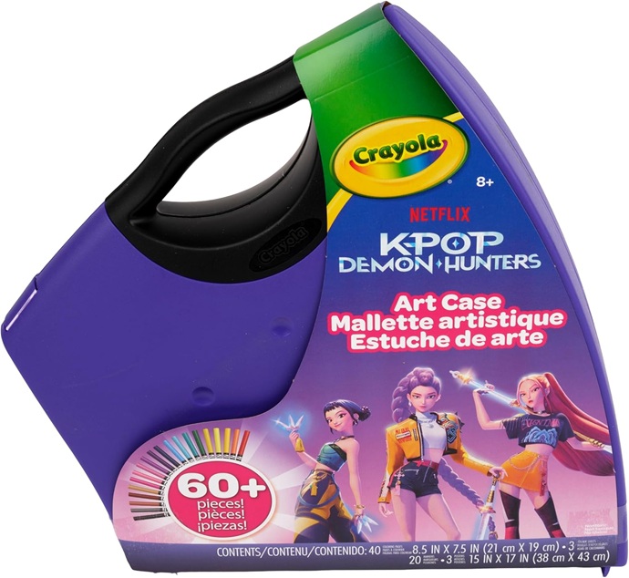 CRAYOLA K-Pop Demon Hunters Valigetta Artistica con 20 Pennarelli, 40 Pagine da Colorare, 3 Poster e 3 Fogli Adesivi, Set Creativo, 8+