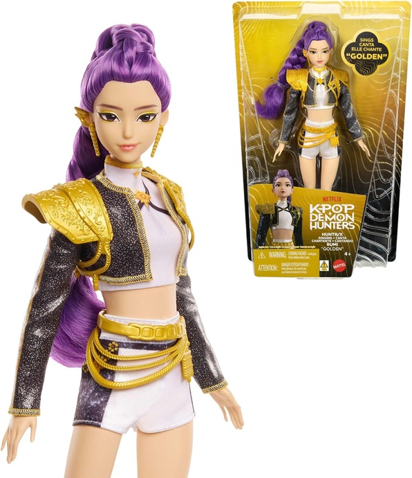 Mattel KPop Demon Hunters – Rumi di HUNTR/X, bambola che canta “Golden” e indossa l’iconico outfit della canzone, 5 articolazioni snodabili e look ispirato al film
