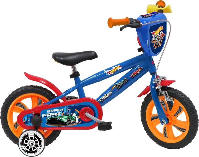 Bicicletta Hot Wheels 12″ 2-4 Anni, Rotelle Removibili, Freno Anteriore Caliper col.Blu by Lubex