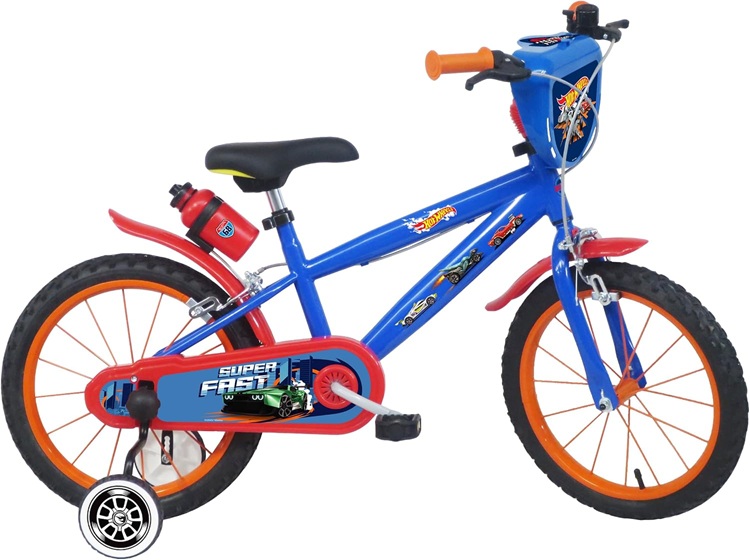 Bicicletta Hot Wheels 16″ 5-7 Anni, Rotelle Removibili, doppio Freno Anteriore Caliper col.Blu by Lubex