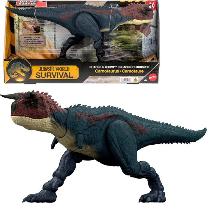 Jurassic World Carnotaurus Charge ‘N Chomp  carnivoro che corre e morde, suono dei ruggiti, gioco digitale con codice, JKG85