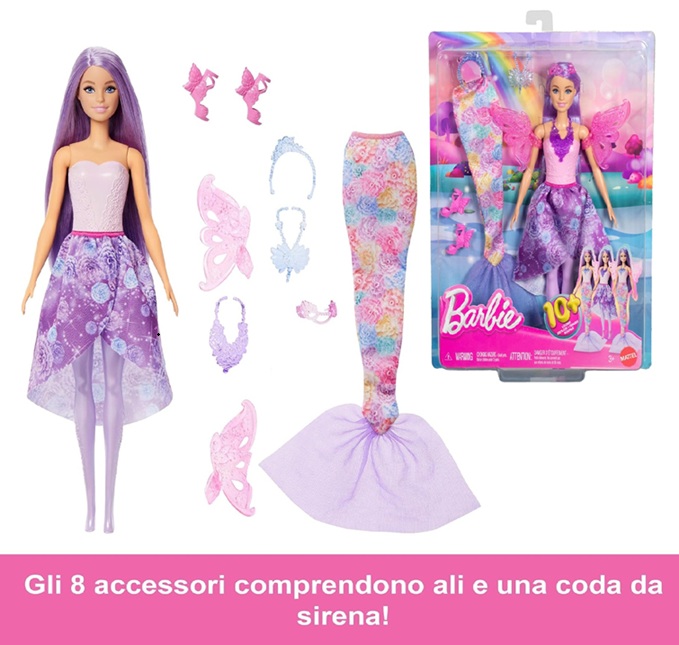 Barbie Fantasy Mermaid Bambola alla moda, da 10+ look, inclusi 8 accessori, età 3+, JCP74