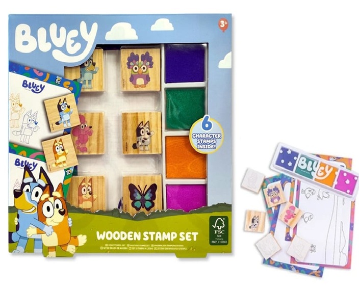 Set di timbri in legno con personaggi Bluey